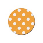 Polka Dots - White on Pastel Orange Rubber Round Coaster (4 pack)