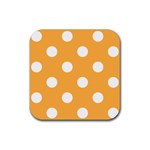 Polka Dots - White on Pastel Orange Rubber Coaster (Square)