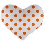 Polka Dots - Orange on White Large 19  Premium Heart Shape Cushion