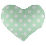 Polka Dots - White on Pastel Green Large 19  Premium Heart Shape Cushion