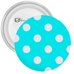 Polka Dots - White on Aqua Cyan 3  Button
