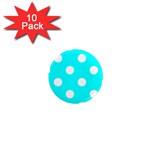 Polka Dots - White on Aqua Cyan 1  Mini Magnet (10 pack)