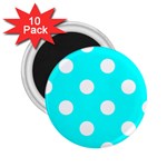 Polka Dots - White on Aqua Cyan 2.25  Magnet (10 pack)