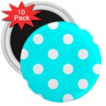 Polka Dots - White on Aqua Cyan 3  Magnet (10 pack)