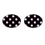 Polka Dots - Classic Rose Pink on Black Cufflinks (Oval)