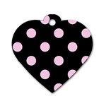 Polka Dots - Classic Rose Pink on Black Dog Tag Heart (Two Sides)