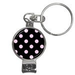 Polka Dots - Classic Rose Pink on Black Nail Clippers Key Chain