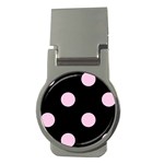 Polka Dots - Classic Rose Pink on Black Money Clip (Round)