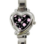 Polka Dots - Classic Rose Pink on Black Heart Italian Charm Watch