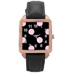 Polka Dots - Classic Rose Pink on Black Rose Gold Leather Watch