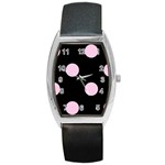 Polka Dots - Classic Rose Pink on Black Barrel Style Metal Watch