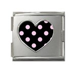 Polka Dots - Classic Rose Pink on Black Mega Link Heart Italian Charm (18mm)