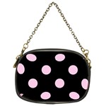 Polka Dots - Classic Rose Pink on Black Chain Purse (One Side)