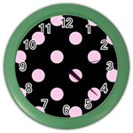 Polka Dots - Classic Rose Pink on Black Color Wall Clock
