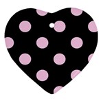 Polka Dots - Classic Rose Pink on Black Heart Ornament (Two Sides)