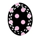Polka Dots - Classic Rose Pink on Black Oval Filigree Ornament (Two Sides)