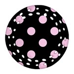 Polka Dots - Classic Rose Pink on Black Ornament (Round Filigree)