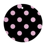 Polka Dots - Classic Rose Pink on Black Round Ornament (Two Sides)