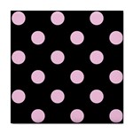 Polka Dots - Classic Rose Pink on Black Tile Coaster