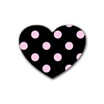 Polka Dots - Classic Rose Pink on Black Rubber Coaster (Heart)