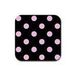 Polka Dots - Classic Rose Pink on Black Rubber Coaster (Square)