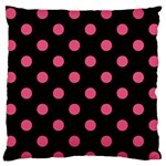 Polka Dots - Dark Pink on Black Standard Flano Cushion Case (One Side)