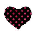 Polka Dots - Dark Pink on Black Standard 16  Premium Heart Shape Cushion