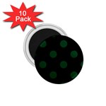 Polka Dots - Forest Green on Black 1.75  Magnet (10 pack)