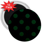 Polka Dots - Forest Green on Black 3  Magnet (10 pack)