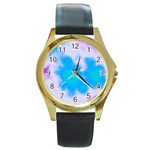 Blue And Purple Clouds Round Gold Metal Watch