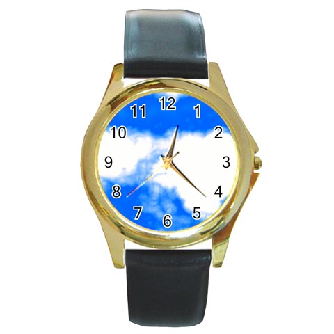 Blue Cloud Round Gold Metal Watch from ArtsNow.com Front