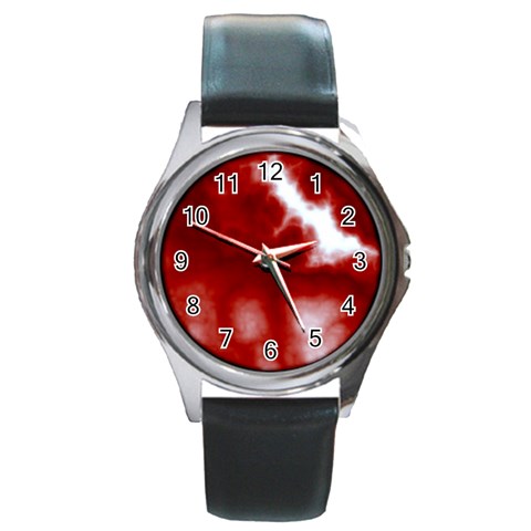 Cherry Cream Sky Round Metal Watch from ArtsNow.com Front