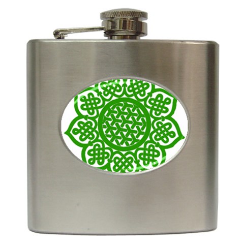 Celtic Mandala_green Hip Flask (6 oz) from ArtsNow.com Front