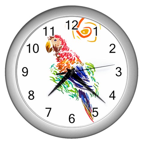 Scarlet Macaw Wall Clock (Silver) from ArtsNow.com Front