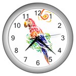 Scarlet Macaw Wall Clock (Silver)