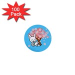 floral bunnies 1  Mini Button (100 pack) 