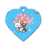 floral bunnies Dog Tag Heart (Two Sides)