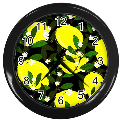 black lemons Wall Clock (Black) from ArtsNow.com Front