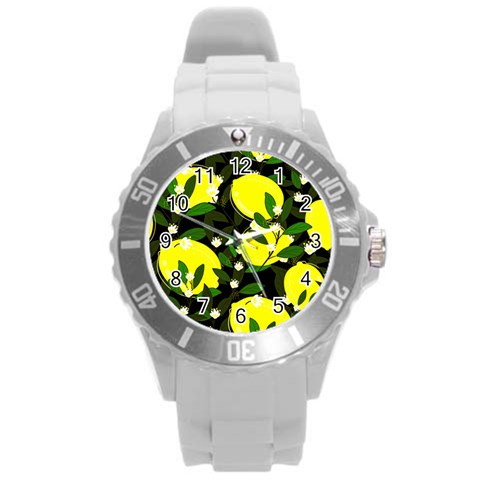 black lemons Round Plastic Sport Watch (L) from ArtsNow.com Front