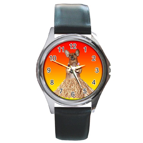 Dancing Dachshund Round Metal Watch from ArtsNow.com Front