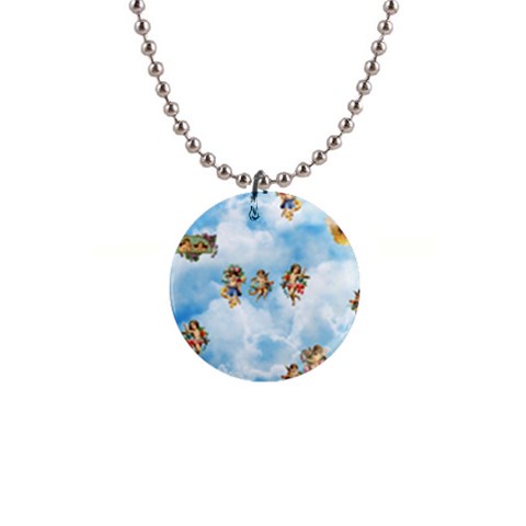 clouds angel cherubs  1  Button Necklace from ArtsNow.com Front