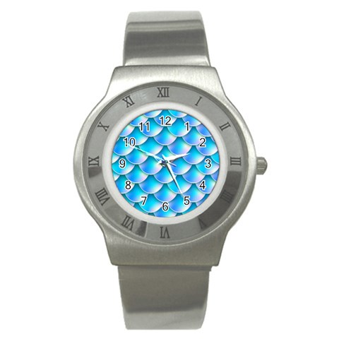 Mermaid Tail Blue Stainless Steel Watch from ArtsNow.com Front