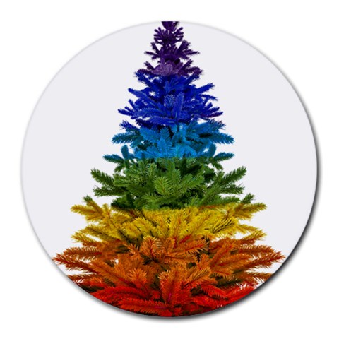 rainbow christmas tree Round Mousepad from ArtsNow.com Front