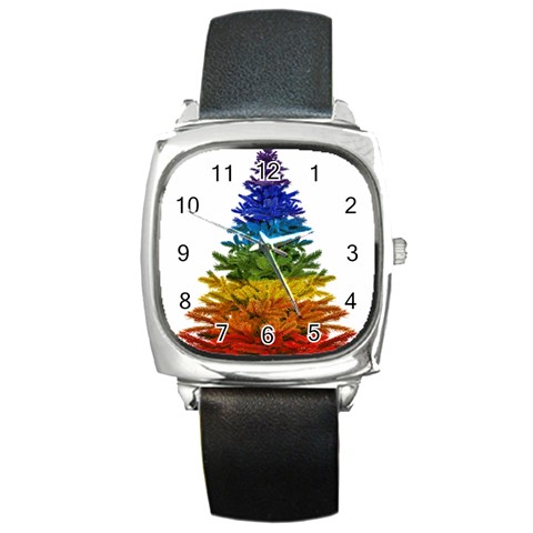 rainbow christmas tree Square Metal Watch from ArtsNow.com Front