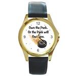 Own The Puck Round Gold Metal Watch