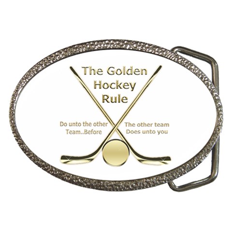 Golden Hockey Rule Belt Buckle from ArtsNow.com Front