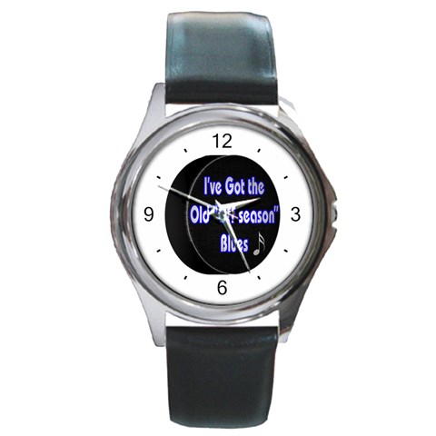 Off Season Hockey Blues Round Metal Watch from ArtsNow.com Front