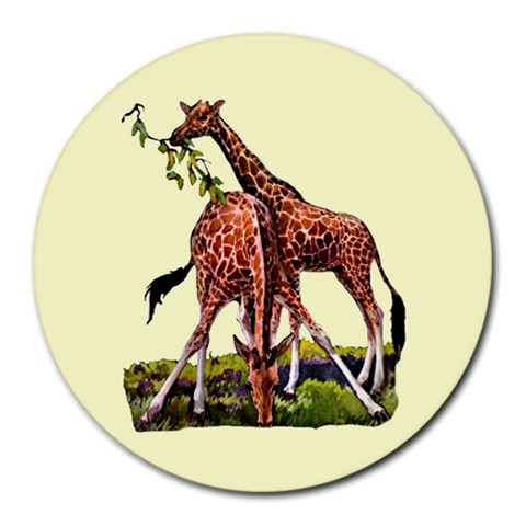 Drinking giraffe Round Mousepad from ArtsNow.com Front