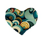 Wave Waves Ocean Sea Abstract Whimsical Standard 16  Premium Flano Heart Shape Cushions