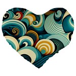 Wave Waves Ocean Sea Abstract Whimsical Large 19  Premium Flano Heart Shape Cushions